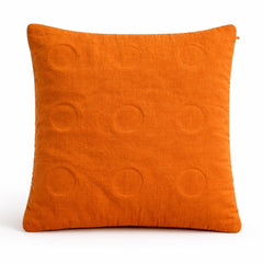 Hand Crafted Cushion Cover – Orange | 16"x16" | Poly Cotton | Designer Ring Embellished Pattern