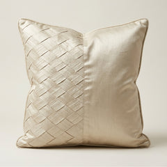 Fabric Crafted Cushion Cover – Light Beige | 16"x16" | Poly Cotton Fabric | Premium Woven Panel Design