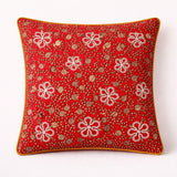 Hand Crafted Cushion Cover – Maroon | 16"x16" | Poly Cotton | Floral Embroidered Sequin Design