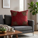 Handcrafted Cushion Cover – Red | 16"x16" | Floral Embroidered Decorative Cushion Cover