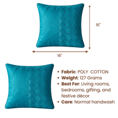 Fabric Crafted Cushion Cover – Dark Turquoise | 16"x16" | Poly Cotton | Premium Textured Design