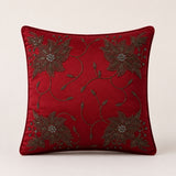 Handcrafted Cushion Cover – Red | 16"x16" | Floral Embroidered Decorative Cushion Cover