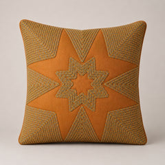 Machine Crafted Orange Cushion Cover – 16"x16" | Geometric Star Patchwork Embroidery | Premium Poly-Cotton Decorative Cushion Cover