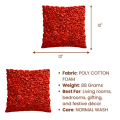 Fabric Crafted Cushion Cover – Coral | 12"x12" | Poly Cotton Foam | Textured Petal Design