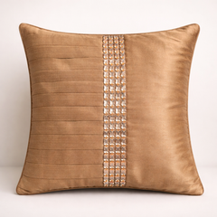 Hand Crafted Cushion Cover – Gold | 16"x16" | Poly Cotton | Pleated Panel Design