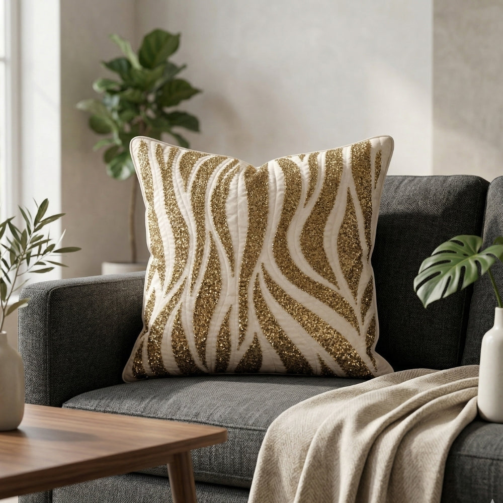 Handcrafted Cushion Cover – Cream | 16"x16" | Designer Textured Decorative Cushion Cover
