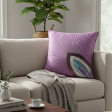 Handcrafted Purple Cushion Cover – 16"x16" | Radiant Eye Motif Embroidered Design | Premium Polyester-Cotton