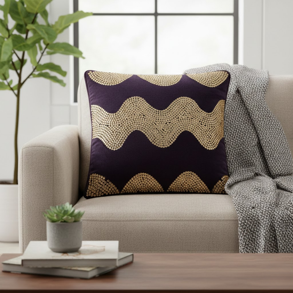 Hand-Crafted Cushion Cover – Black Silver | 16"x16" | Poly Chenille-Cotton | Premium Festive Design