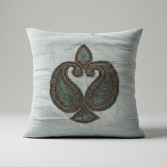 Handcrafted Gray Cushion Cover – 16"x16" | Traditional Embroidered Motif | Premium Poly Cotton