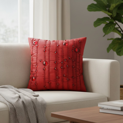 Handcrafted Maroon Cushion Cover – 16"x16" | Decorative Bead & Thread Work | Premium Poly Cotton