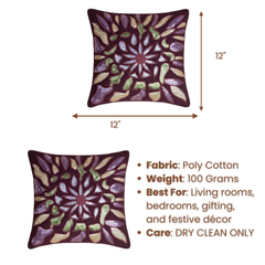 Handcrafted Purple Cushion Cover – 12"x12" | Artistic Multi-Color Embroidered Floral Design | Premium Poly Cotton