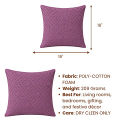 Handcrafted Cushion Cover – Purple | 16"x16" | Geometric Embroidered Decorative Cushion Cove