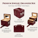 Luxury Cherry Red Crocodile Leather Jewellery Box with Mirror & Multi-Layer Organizer (25.91 × 18.29 × 18.54 cm)