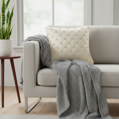 Handcrafted Tan Cushion Cover – 16"x16" | Premium Poly-Cotton Matty | Crystal-Studded Diamond Quilting | Warm Luxe Décor