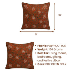 Orange Embroidered Decorative Cushion Cover | 16"x16" Premium Designer Cushion Cover