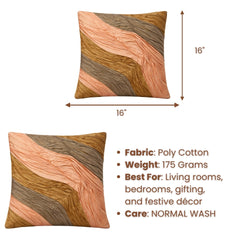 Fabric Crafted Cushion Cover – Khaki Multicolor | 16"x16" | Poly Cotton Fabric | Elegant Wavy Textured Design