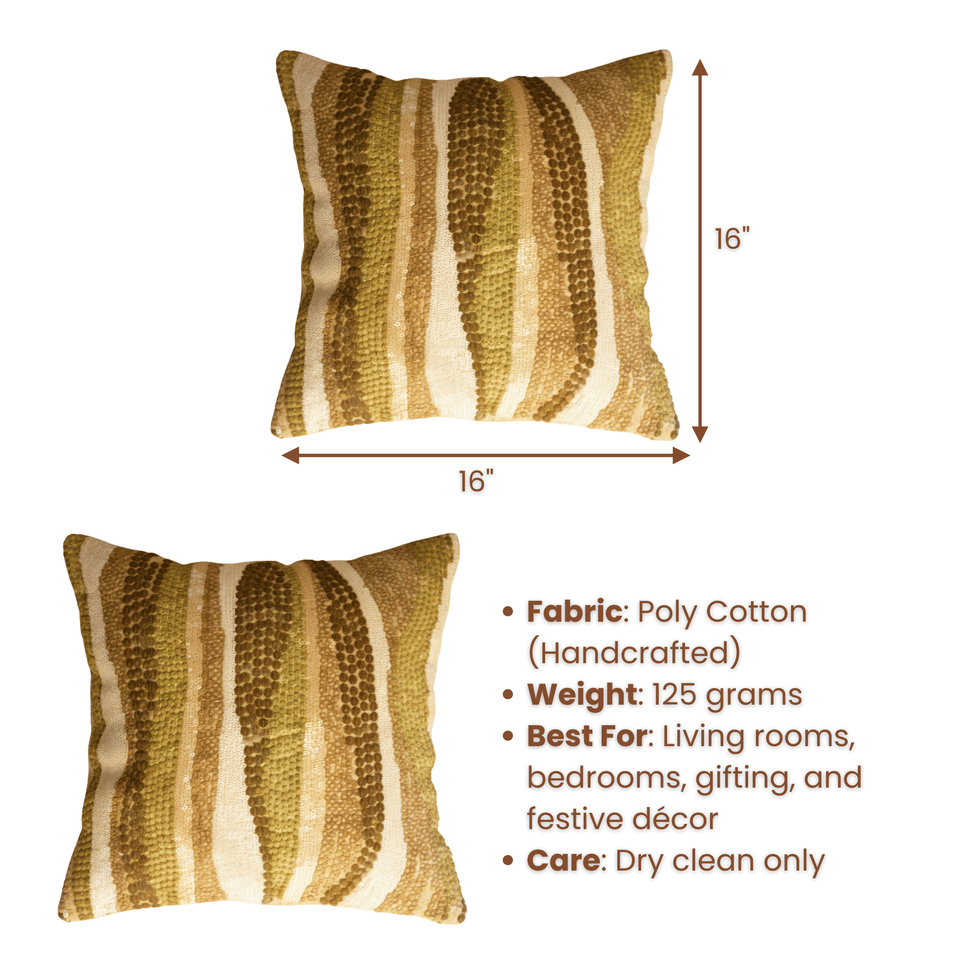 Handcrafted Beige Cushion Cover – 16"x16"