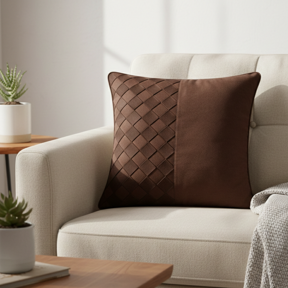Fabric-Crafted Brown Cushion Cover – 12"x12" | Poly Cotton Fabric | Warm & Timeless