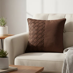 Fabric-Crafted Brown Cushion Cover – 12"x12" | Poly Cotton Fabric | Warm & Timeless