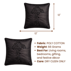 Hand Crafted Cushion Cover – Black | 12"x12" | Poly Cotton | Embroidered Floral Design