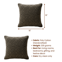 Handcrafted Brown Cushion Cover – 16"x16", Premium Poly Cotton