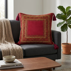 Hand Crafted Cushion Cover – Maroon | 16"x16" | Poly Cotton | Embroidered Border Design