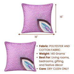 Handcrafted Purple Cushion Cover – 16"x16" | Radiant Eye Motif Embroidered Design | Premium Polyester-Cotton