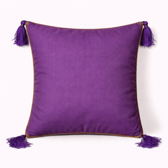 Handcrafted Purple Cushion Cover – 12"x12" | Circular Embroidered Motif | Tassel Accents | Premium Poly Cotton
