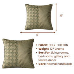 Fabric Crafted Cushion Cover – Green | 16"x16" | Poly Cotton | Fresh & Elegant Design