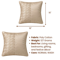 Fabric Crafted Cushion Cover – Cream Beige | 16"x16" | Poly Cotton Fabric | Premium Woven Panel Design
