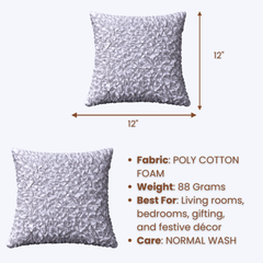 Fabric Crafted Cushion Cover – White | 12"x12" | Poly Cotton Foam | Textured Petal Design