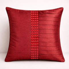 Hand Crafted Cushion Cover – Maroon | 16"x16" | Poly Cotton | Pleated Panel Design