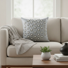 Handcrafted Grey Cushion Cover – 16"x16" | Poly Cotton | Elegant 3D Floral Detailing | Premium Festive Décor