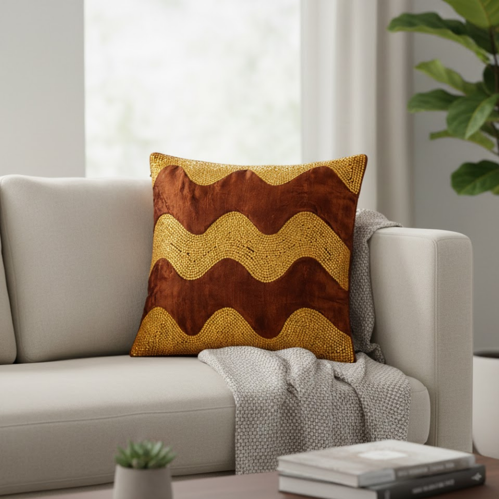 Hand-Crafted Cushion Cover – Brown | 16"x16" | Poly Chenille-Cotton | Luxurious Festive Accent