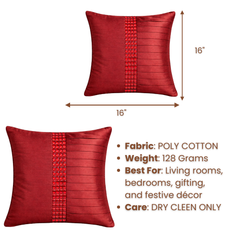 Hand Crafted Cushion Cover – Maroon | 16"x16" | Poly Cotton | Pleated Panel Design