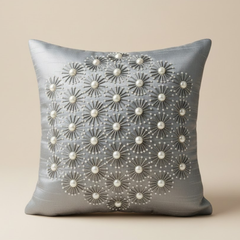 Handcrafted Grey Cushion Cover – 16"x16" | Poly Cotton | Elegant 3D Floral Detailing | Premium Festive Décor