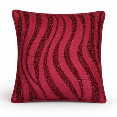 Handcrafted Cushion Cover – Maroon | 16"x16" | Designer Wave Pattern Decorative Cushion Cover