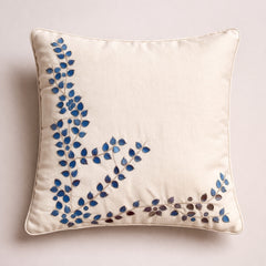 Hand Crafted Cushion Cover – Cream | 12"x12" | Poly Cotton Fabric | Embroidered Floral Vine Design