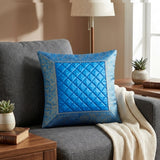 Fabric Crafted Cushion Cover – Blue | 12"x12" | Poly Cotton Fabric | Premium Quilted Center with Designer Border