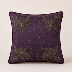 Handcrafted Cushion Cover – Purple | 16"x16" | Floral Embroidered Decorative Cushion Cover