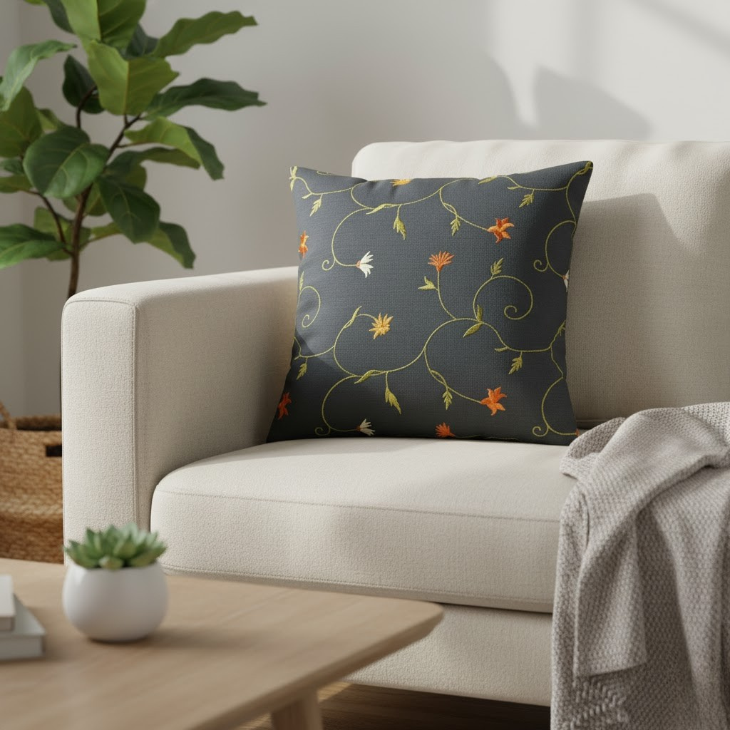 Machine-Crafted Black Cushion Cover – 16"x16", Premium Poly Cotton