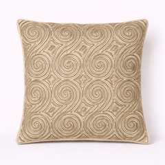 Handcrafted Cream Cushion Cover – 16"x16" | Swirl Geometric Embroidered Design | Premium Poly Cotton