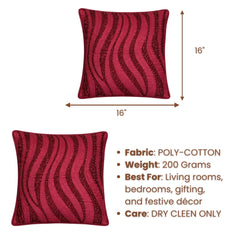 Handcrafted Cushion Cover – Maroon | 16"x16" | Designer Wave Pattern Decorative Cushion Cover