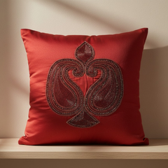 Handcrafted Maroon Cushion Cover – 16"x16" | Intricate Traditional Embroidered Motif | Premium Poly Cotton