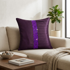 Hand Crafted Cushion Cover – Purple | 16"x16" | Poly Cotton | Pleated Panel Design