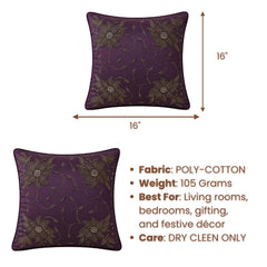 Handcrafted Cushion Cover – Purple | 16"x16" | Floral Embroidered Decorative Cushion Cover