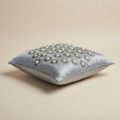Handcrafted Grey Cushion Cover – 16"x16" | Poly Cotton | Elegant 3D Floral Detailing | Premium Festive Décor