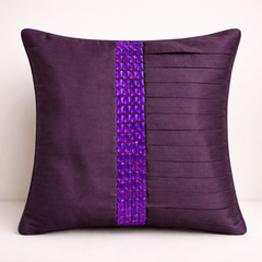 Hand Crafted Cushion Cover – Purple | 16"x16" | Poly Cotton | Pleated Panel Design