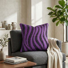 Handcrafted Cushion Cover – Purple | 16"x16" | Designer Wave Pattern Decorative Cushion Cover