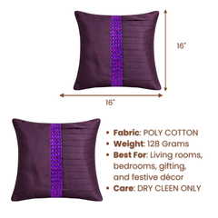 Hand Crafted Cushion Cover – Purple | 16"x16" | Poly Cotton | Pleated Panel Design